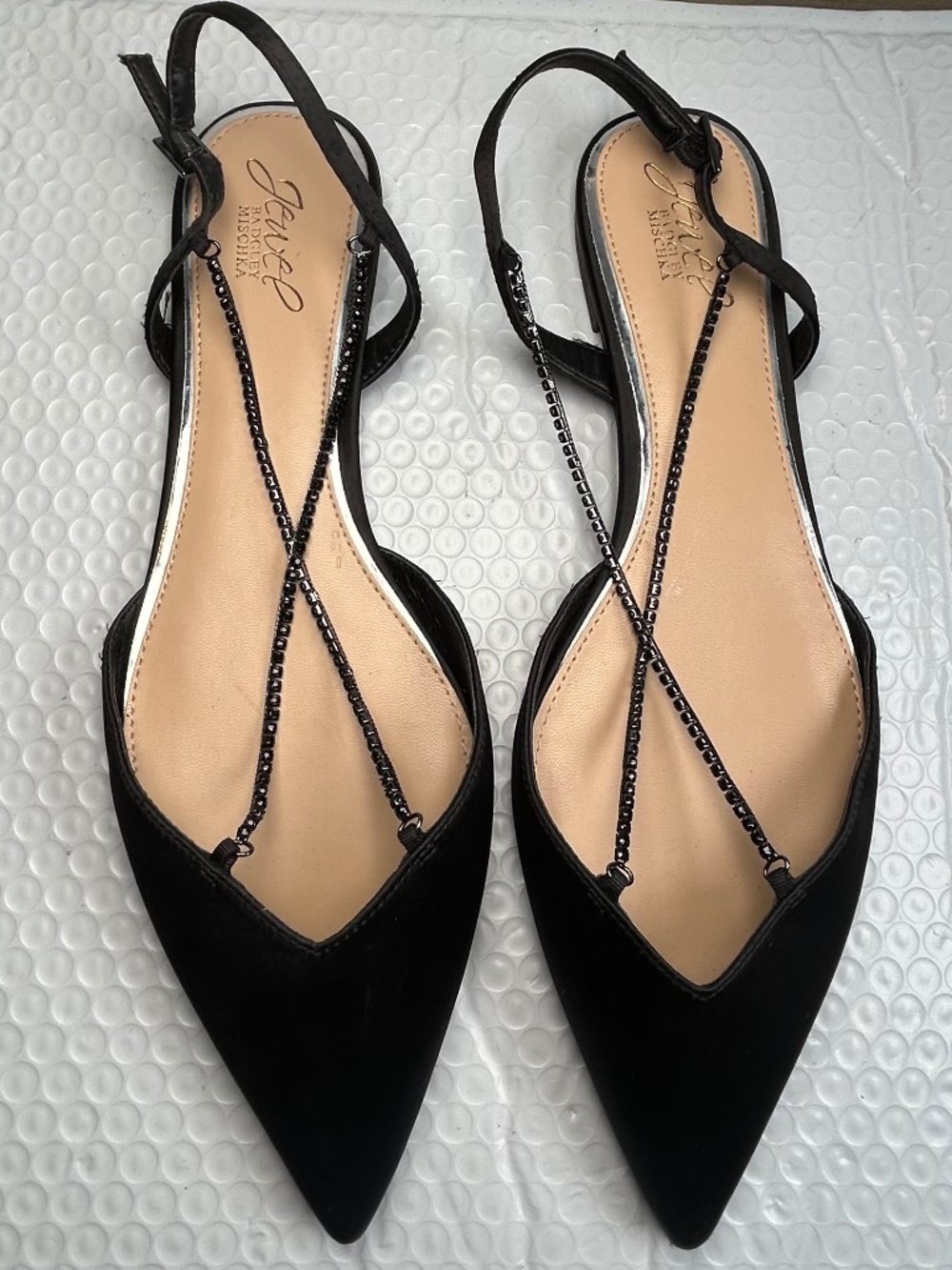Jewel Badgley Mischka Alanna Ballet Flats Black Crisscross Rhinestone Strap Sz11